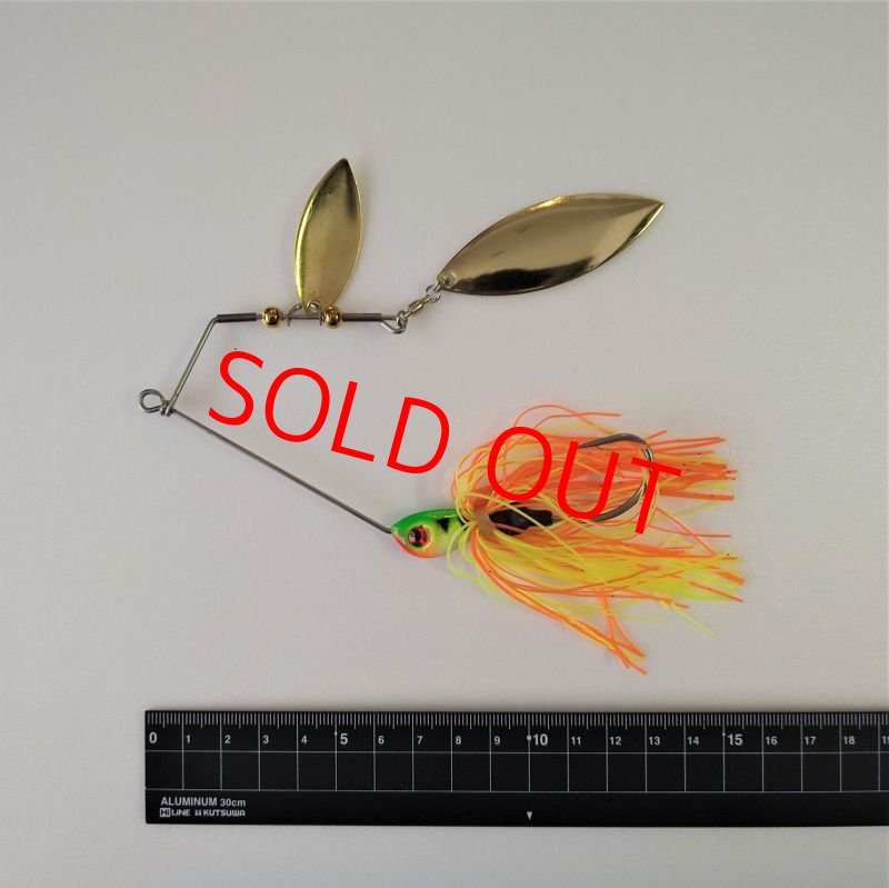 画像2: ヘビーワイヤー スピナーベイト 金ブレード&オレンジ・イエロースカート 28g  (2)